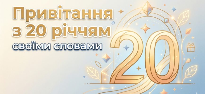 привітання з 20 річчям своїми словами текст